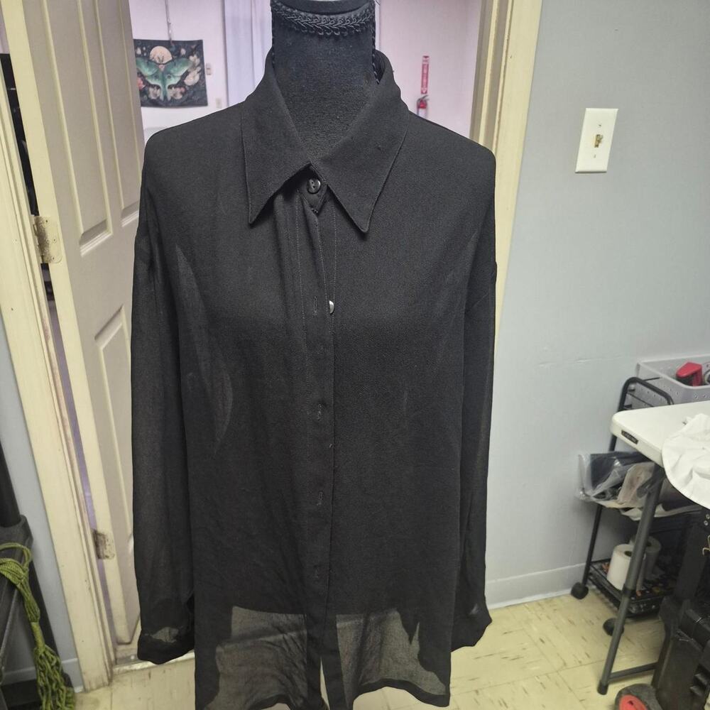 Black polyester button up blouse with